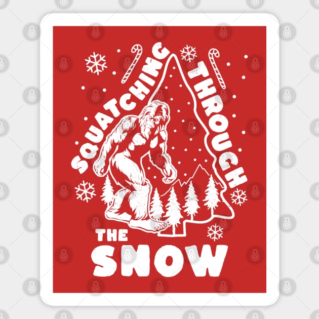 Bigfoot Squatching Through The Snow Christmas Tree Sasquatch Magnet by OrangeMonkeyArt